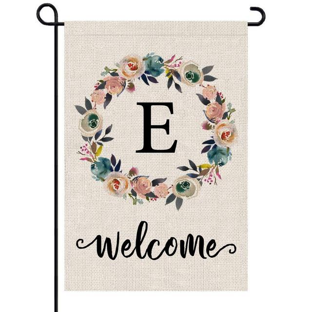 Party Buzz Monogram Letter E Garden Flag, Initial E Yard Flag (12 x 18, Double Sided)