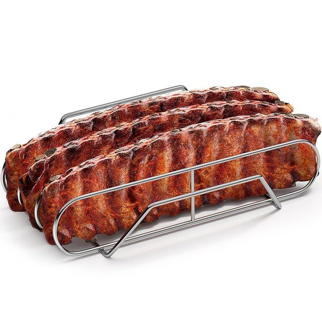 Sorbus Non-Stick Rib Rack XL - Porcelain Coated Steel Roasting Stand – Holds 3 Full Rib Racks for Grilling & Barbecuing - Perfect BBQ Accessories for Smoker Grill - Convenient Design (Stainless Steel)