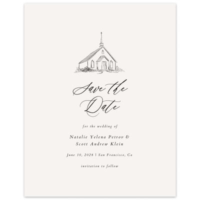Beige Wedding Digital Save the Date - Chapel Portrait