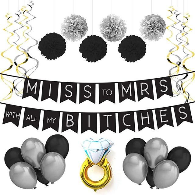 Sterling James Co. Miss to Mrs Classy & Sassy Bachelorette Black & Silver Party Pack - Bachelorette Party Decorations, Favors and Supplies