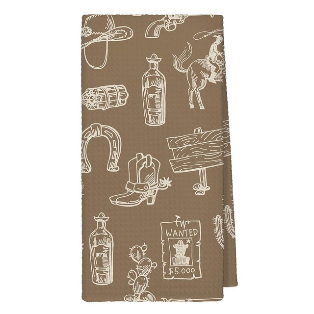 Yjeslw Boho Western Kitchen Towels, Rustic Western Cowboy Hand Dish Towels Decor, Boho Country Southwestern Cactus Bull Skull Horse Tea Towel for Kitchen Decorative, 16x24 Inch