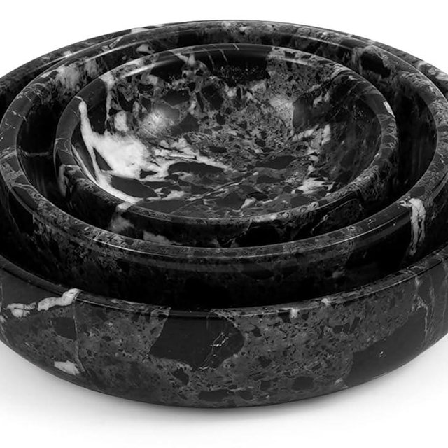 SPESHSTONES Marble Bowls Set of 3 Handmade Black Small Plates and Bowls Sets for Mixing and Serving - Decorative Mini Bowl & Sauce Dishes for Kitchen and Dining