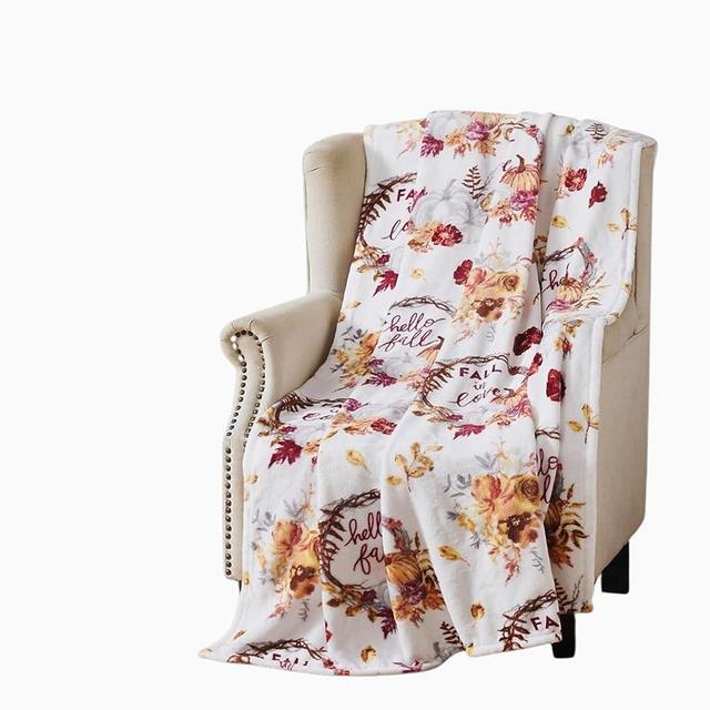 Home Decor Soft Fall Fleece Throw Blanket: Harvest Love Fall in Love Pumpkin Floral Oversized Measures 70" inches x 50" inches