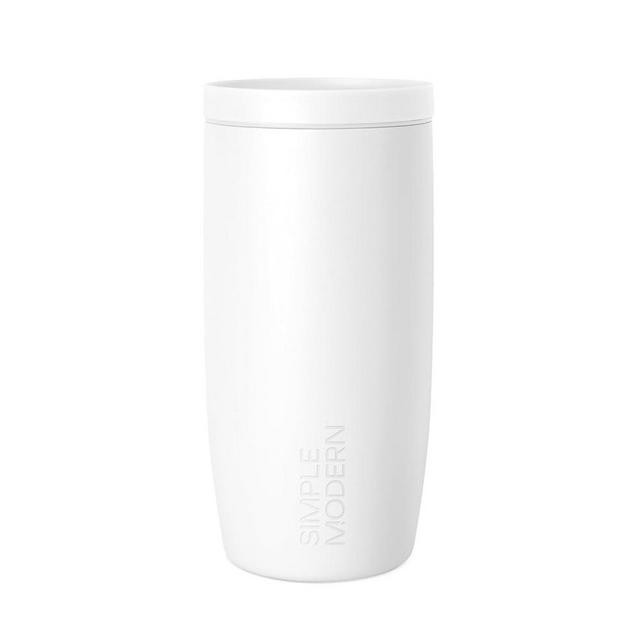 Simple Modern Travel Coffee Mug Tumbler with 360° Lid | Ceramic-Lined Insulated Stainless Steel Cold Brew Iced Coffee Cup Thermos | Gift for Women Men Her Him | Voyager Signature | 16oz | Winter White