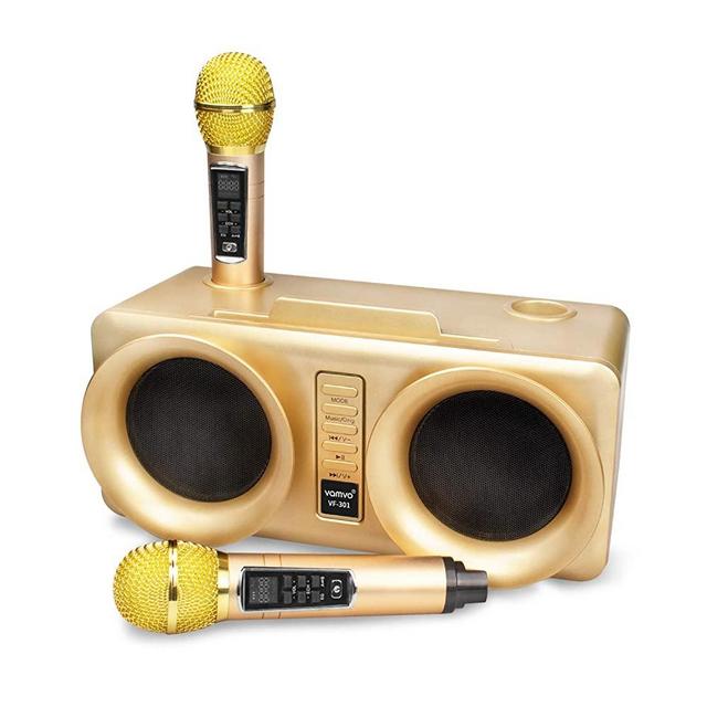 Karaoke Machine, vamvo VF-301 15W2 rechargeable Bluetooth Speaker with 2 Wireless Microphone, Portable PA Speaker System For Kids & Adults