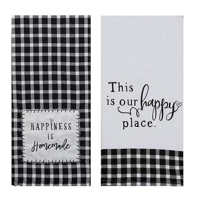 18TH STREET GIFTS Farmhouse Kitchen Towels, Set of 2 Black and White Buffalo Plaid Tea Towels
