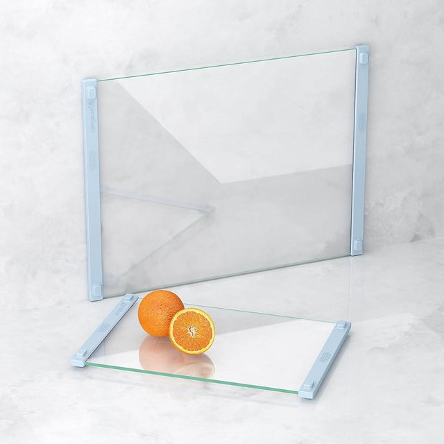 Glass Cutting Board with Silicone Grip, 80% Stronger Shatter Resistance and Slip Resistance,No Scratches/Microplastic-Free,Dishwasher Safe, Non Toxic Cutting Board for Kitchen(Blue-12 * 8"&16 * 12")