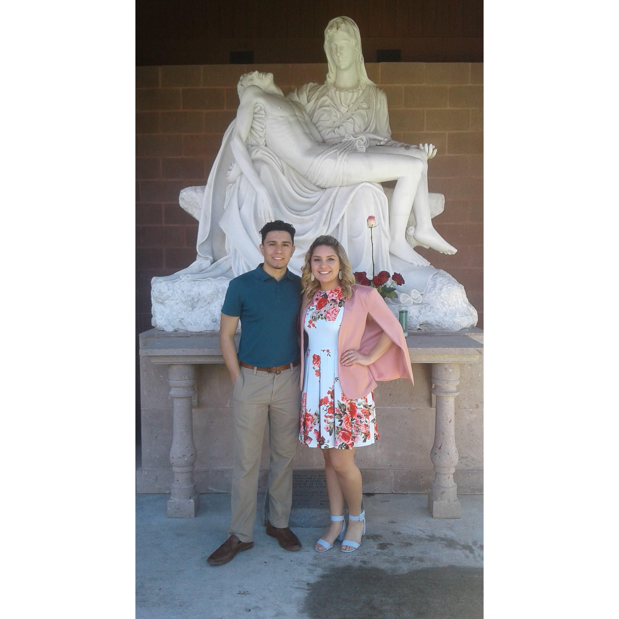 Carlos supporting Gia at her Confirmation in the Catholic Church
