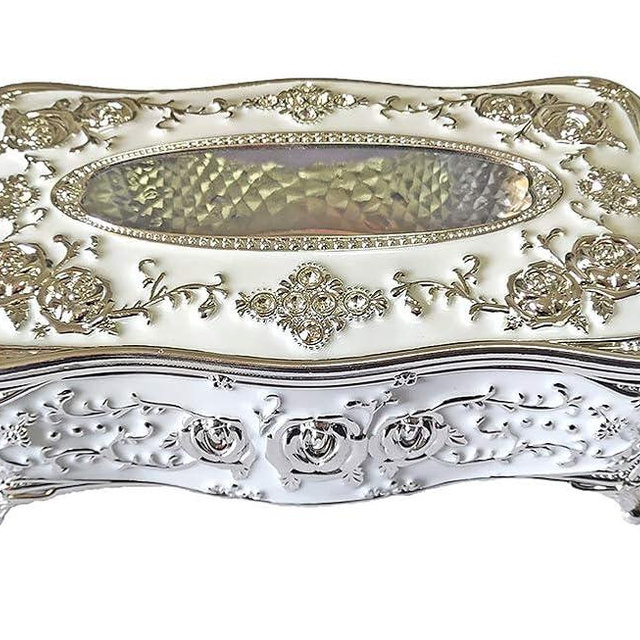 acdiac Bling Rhinestone Tissue Box Holder,Luxurious European Style Rose Tissue Box Cover for edroom,Office,Bathroom,Home,Travel,Restaurant (Silver&White)