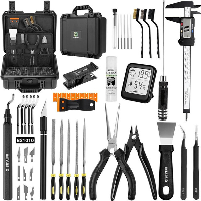 59pcs 3D Printer Tools Kit with Hard Case, 3D Printer Accessories incl Deburring Tool, Digital Caliper, Hygrometer, Nozzle Clog Poke, Pilers, Flush Cutter, for Bambu Lab, Ender 3, FDM/SLA Printers etc