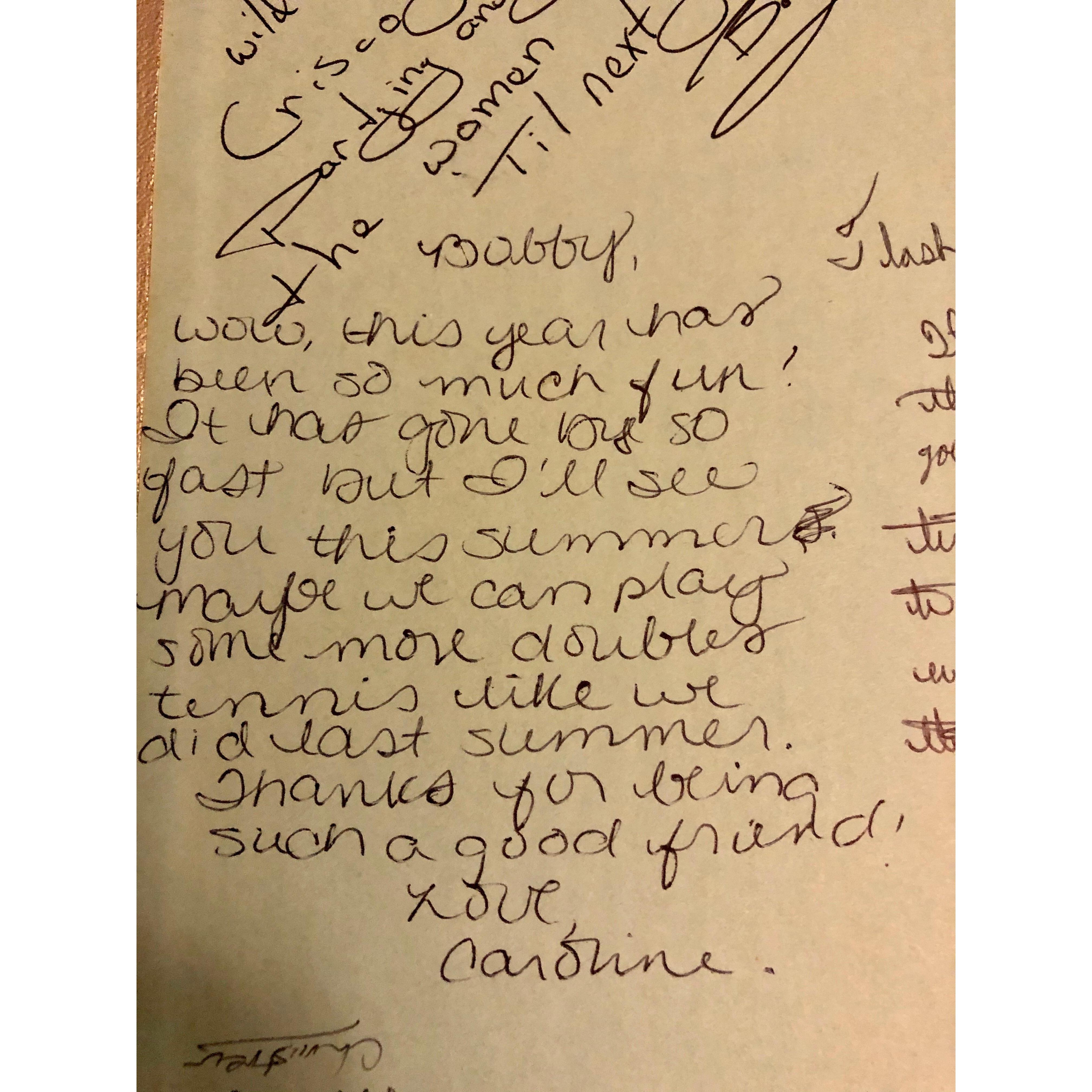 Inscription in Bob's high school year book...friend and love in the same text...always got to keep them guessing.