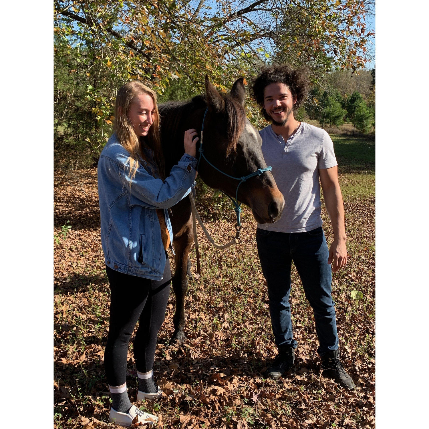 Petting Beau the horse.