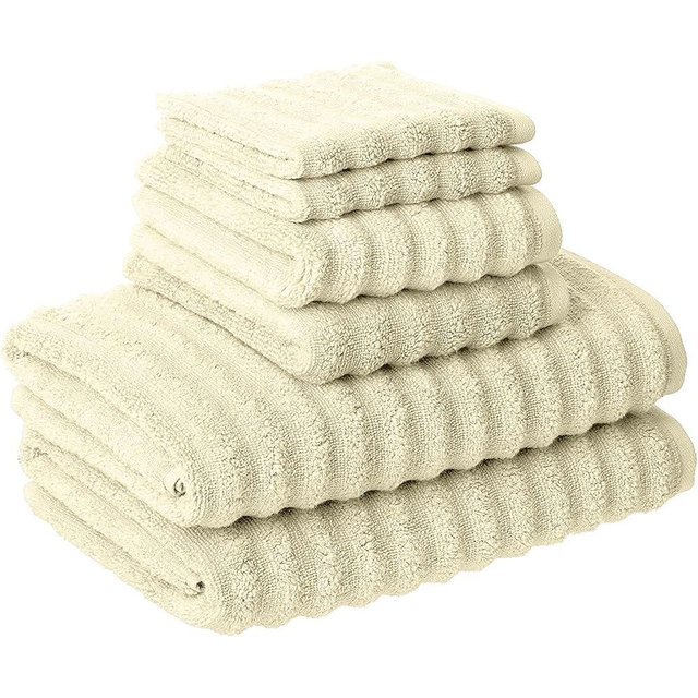 Amrapur Overseas Luxury Spa Collection | 6-Piece Ultra Soft Quick-Dry 550GSM 100% Combed Cotton Wavy Towel Set [Ivory]