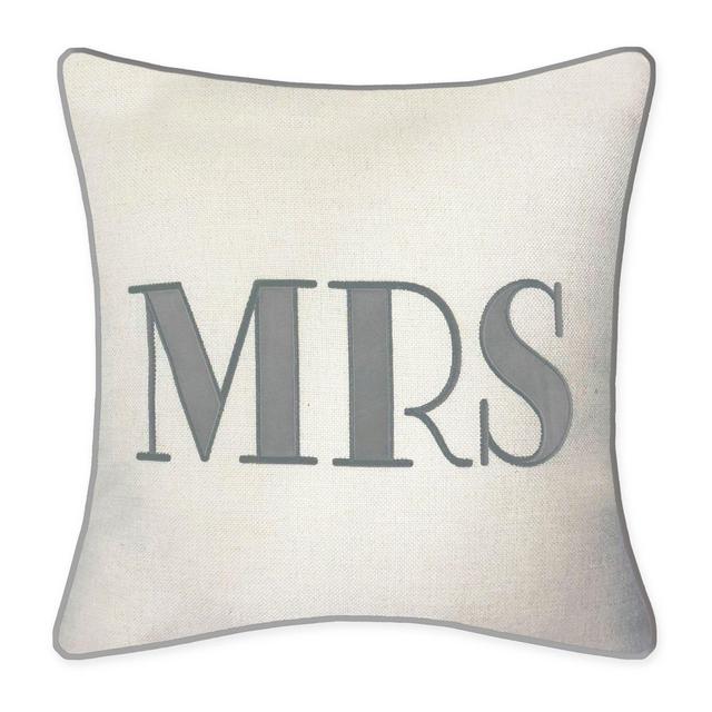 Edie "Mrs." Square Throw Pillow in Oyster/Grey
