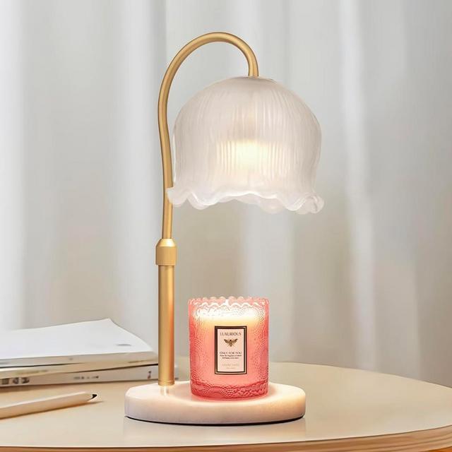 Candle Warmer Lamp with Timer - Marble Base Electric Candle Warming Lamp for Jar Candles, Hight-Adjustable, Dimmable Candle Lamp Warmer for Scented Wax, 2 Bulbs Included, US Plug for Home Decor