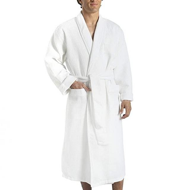 MONARCH Terry Lined Waffle Spa Robe - Hotel Bathrobe in White Cypress