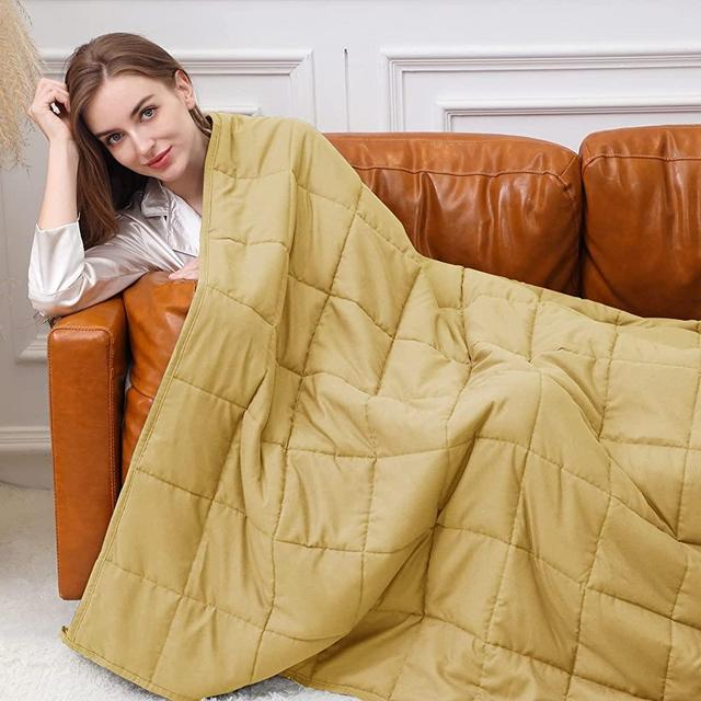 Alomidds Weighted Blanket (48"x72",15lbs Twin Size - Khaki), Weighted Blankets for Adults and Kids, Cooling Breathable Soft and Comfort Minky, Heavy Blanket Microfiber Material with Glass Beads