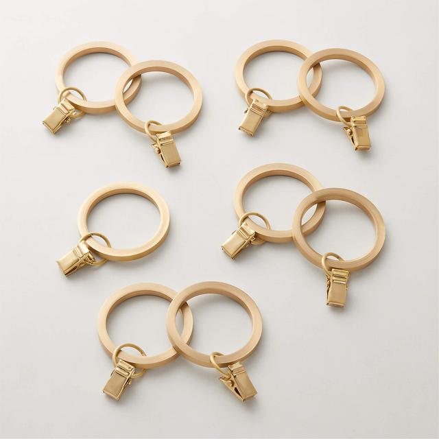 Brushed Brass Clip Rings Set of 9