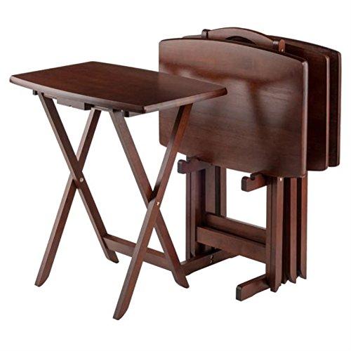 Ergode Wood Dylan 5-Piece Snack Table Set - Stylish Folding Tables, Durable X-Frame Base, Convenient Upright Stand, Easy Assembly, Perfect for Entertaining (Snack Table Set) (Brown)