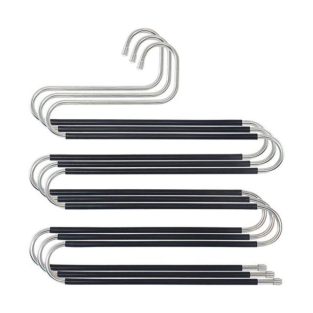 HuaQi S Shape Clothes Pants Hangers Non Slip Closet Storage Organizer Multi Space Saving Hanger for Pants Jeans Belt Tie Scarf Legging (3-Pieces)