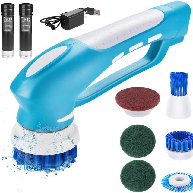 Handheld Electric Scrub Brush,Cordless Cleaning Brush with 6 Replaceable Grout Heads and 2 Batteries- Portable Scrubber Brush for Bathroom, Tile, Shower,Tub,Windows