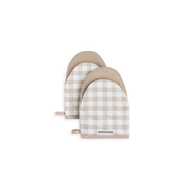 KitchenAid 2pk Cotton Gingham Mini Oven Mitts Tan