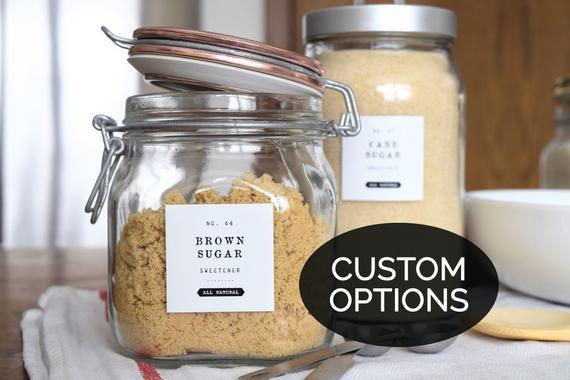 Farmhouse Pantry Labels • Customization Available • Durable, Water & Oil Resistant • Square or Round, fits Mason Jars