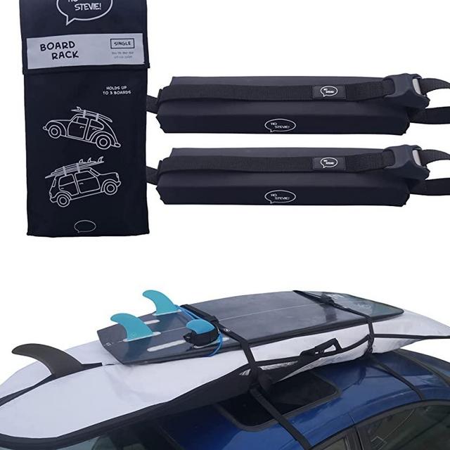 Ho Stevie! Surfboard Car Roof Rack Padded System (Holds Up to 3 Boards) with Silicone Buckle Covers