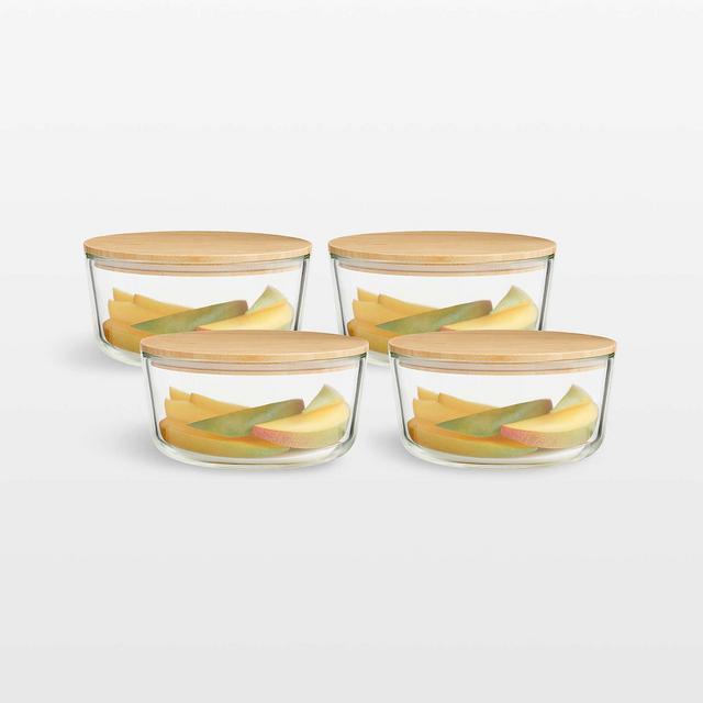 7-Cup Round Glass Storage Containers with Bamboo Lids, Set of 4