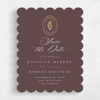 Brown Scalloped Wedding Save the Date - Visby Portrait Foil