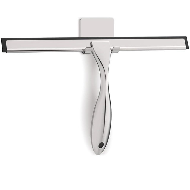 Zeerun All-Purpose Stainless Steel Shower Squeegee for Glass Doors with Adhesive Hooks, Squeegee for Shower Glass, Bathroom Household Cleaner Tool for Window Mirror Tile Wall Car, 12 inch, Silver