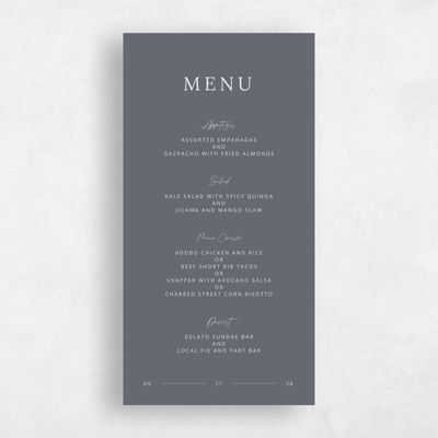 Charcoal, Grey Wedding Menu - Keanu