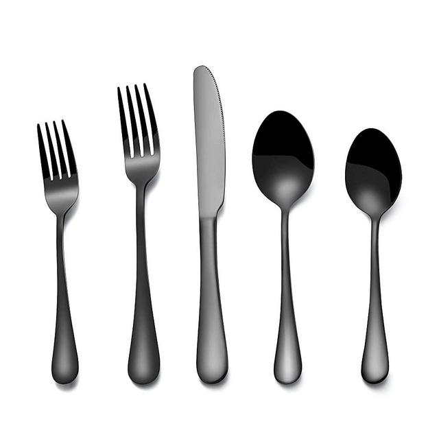 Silverware Flatware Cultery Set, 20-piece Stainless Steel Tableware Eating Utensil Set for 4, Include Spoons Forks Knives, Mirror finish, Dishwasher Safe-Black