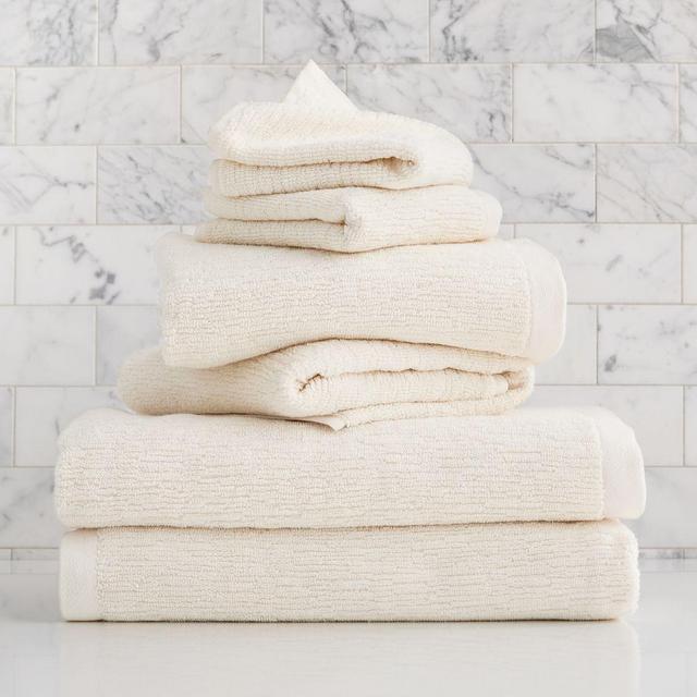 Organic Quick-Dry Textured Towel Set, Alabaster, Set of 6