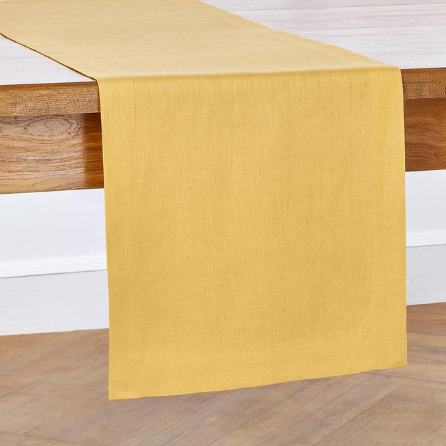 Solino Home Linen Table Runner 90 Inches Long - 100% Pure Linen Mustard Yellow Table Runner 14 x 90 Inch for Summer - Fete