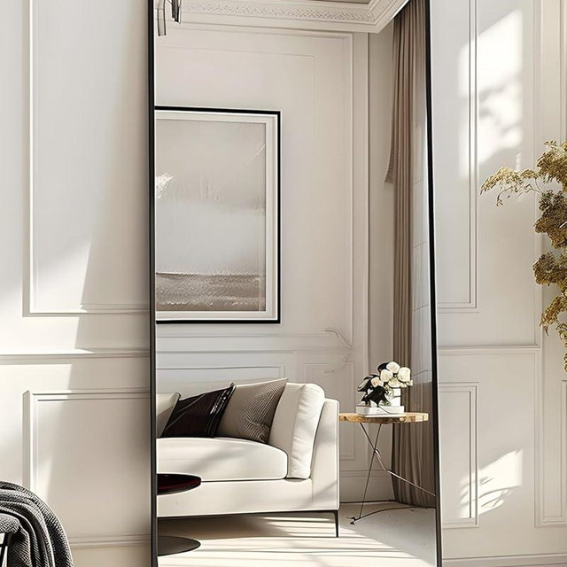 Antok Full Length Mirror, 58"x18" Floor Mirror, Floor Standing Mirror Freestanding Full Body Mirror with Stand for Bedroom, Hanging Mounted Mirror for Living Room Cloakroom, Black