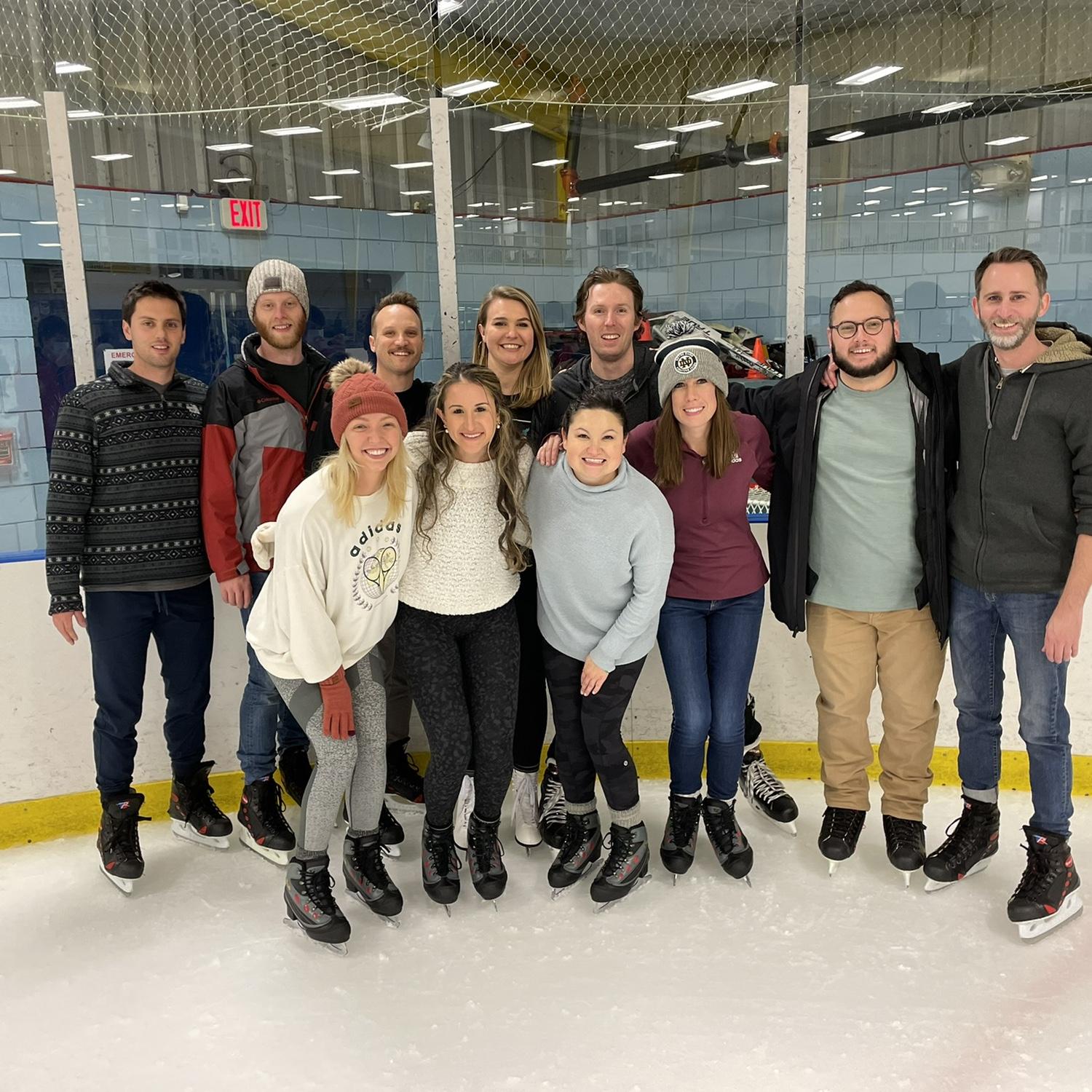 Ice skating with friends, where Emily first learned Geoffrey has a collection of talents!