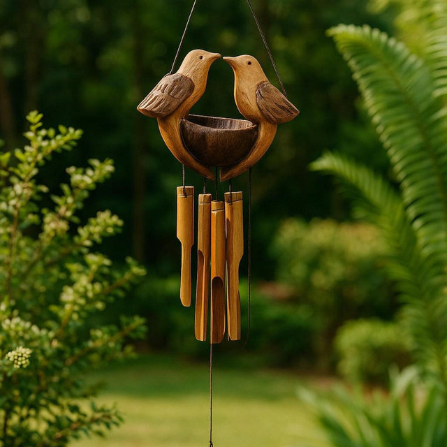 Bamboo Bird Couple Wind Chime Husband And Wife Bamboo Decor Coconut Garden Gift