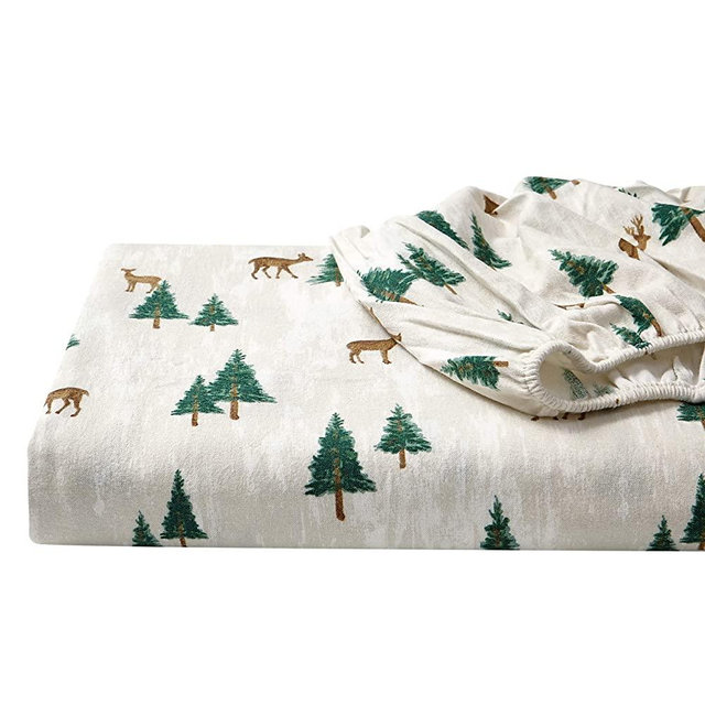 Eddie Bauer - Flannel Collection - 100% Premium High Quality Cotton Bedding Sheet Set, Pre-Shrunk & Brushed For Extra Softness, Comfort, and Cozy Feel, King, Deer Hollow