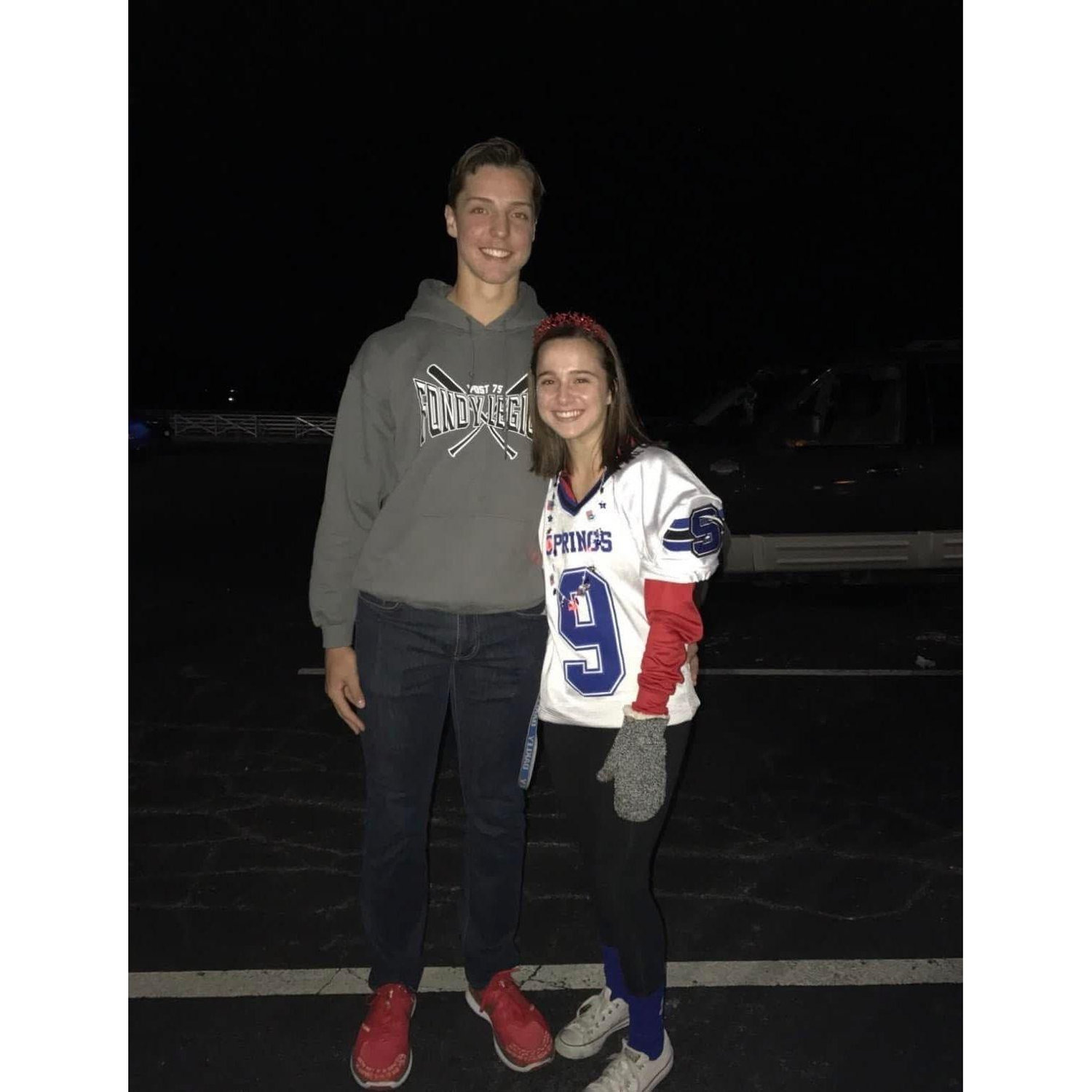 Our first ever picture together, and my first time wearing Cade's football jersey! We were only 16 years old here. (: