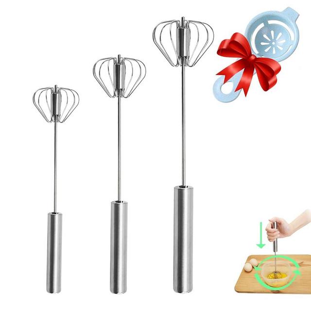 Semi-automatic Whisk, Stainless Steel Egg Beater, Hand Push Rotary Whisks Mixer Stirrer for Making Cream, Whisking, Beating and Stirring… (10+12+14Inch)
