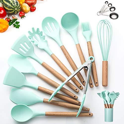 Kitchen Utensil Set - 16 Silicone Cooking Utensils. Kitchen Gadgets for Cookware Kit. Kitchen Accessories Tools. Heat-resistant Non-toxic Nonstick. Best Spatula set Serving Utensils Gifts by APTGAGA