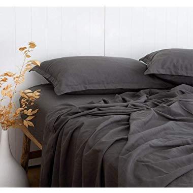 New! Utral Comfortable Linen Look 55% Bamboo 45% Cotton Grey Bed Sheets Set Queen Size, Cool & Moisture Wicking, Breathable and Durable, Naturally Organic Bedding, Fitted & Flat Sheets Deep Pocket 16"