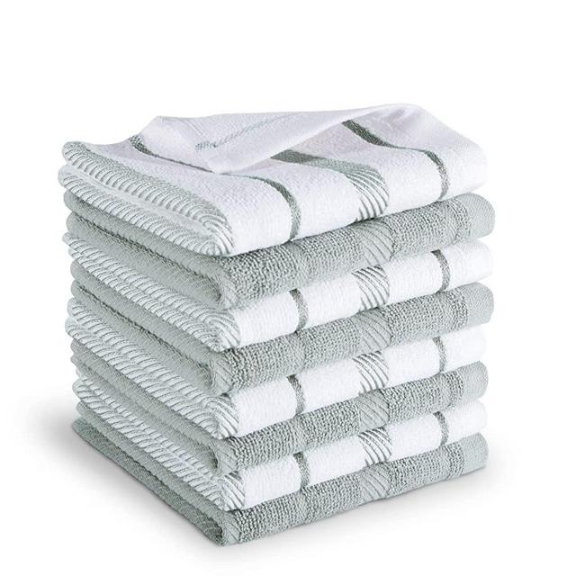 KitchenAid Albany Dishcloth 8 Pack Set, Matte Grey/White, 12"x12"