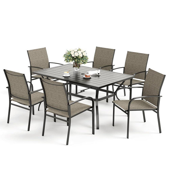 SUNSHINE VALLEY 6 Piece Brown Outdoor Dining Sets,Rectangular Steel Dining Table with 1.57" Umbrella Hole,Patio Dining Set for Outdoor Lawn Garden,Deck,Patio Table and Chairs 7 PCS.