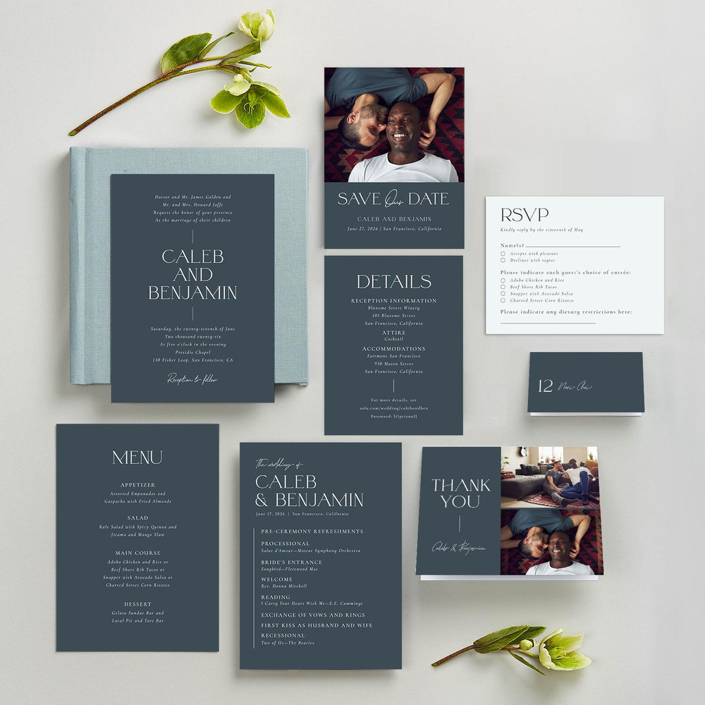 Piccola Portrait | Dark Gray Blue | Zola Wedding Invitations