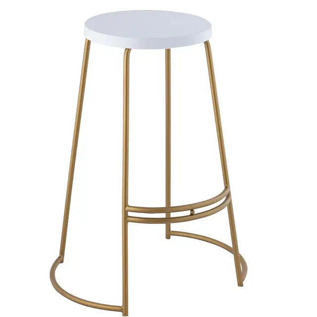 JONATHAN Y Hula 28.75" Modern Designer Iron Curved Backless Bar Stool, White Seat with Gold Frame