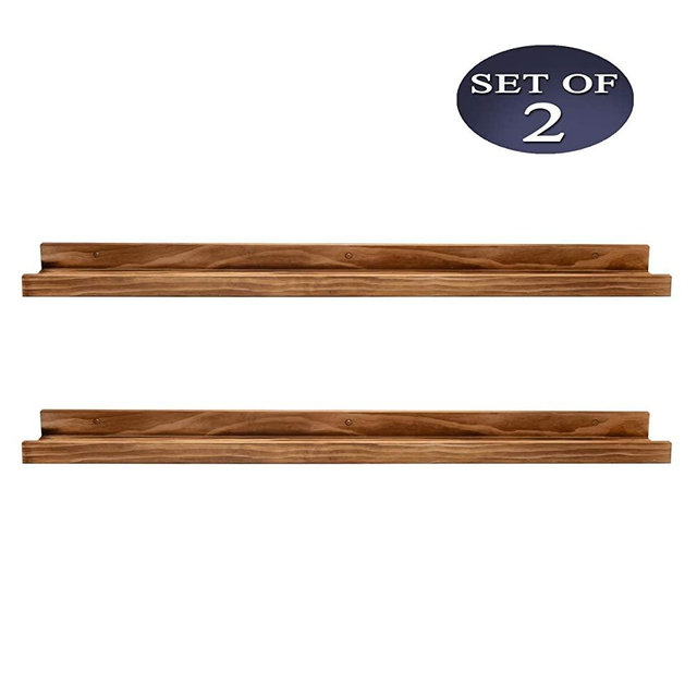 Set of 2 Picture Display Wall Ledge Shelf, Floating Shelves for Home Decoration (Rustic Wood, 24 Length)