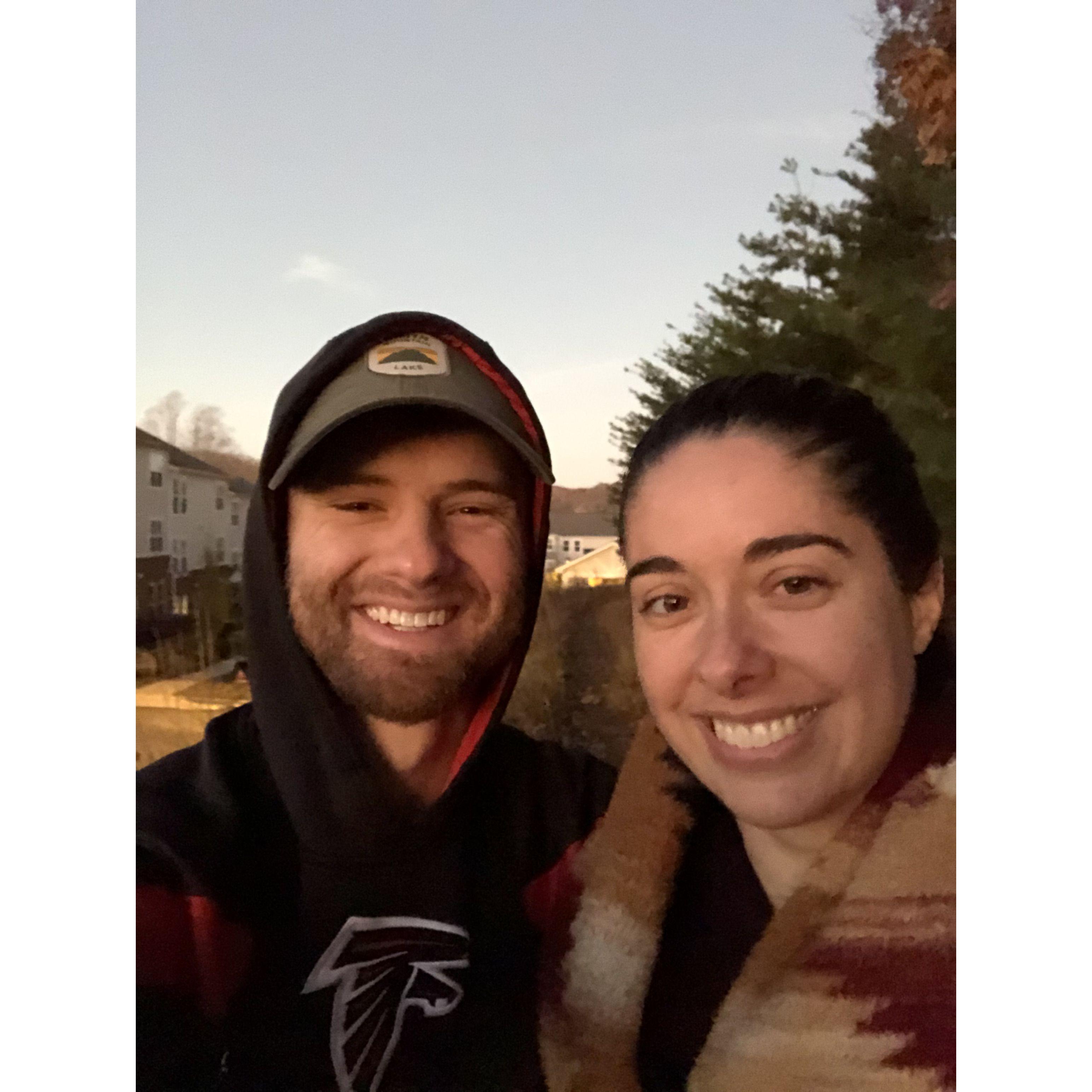 Watching the lunar eclipse together on a frigid November morning