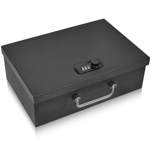 TOTOY Fireproof Document Box with 3-digit Combination Lock, Portable Safe Box for Valuables,Portable Security Chest,Hand-Held Storage Box for A4 Documents, Passport, Cash, Tablet, Firearm
